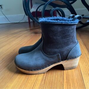 No. 6 Womens Navy Blue Ankle Winter Shearling Clog Boots Size 40.
